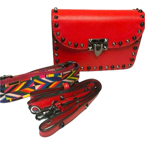 Source Unknown Handbags - Vegan Leather Studded Crossbody Vibrant Coral shade with 2 Straps